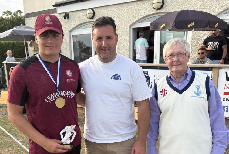 Man of the match Griff Jenkins with Dai Rees and adjudicator Nick Evans